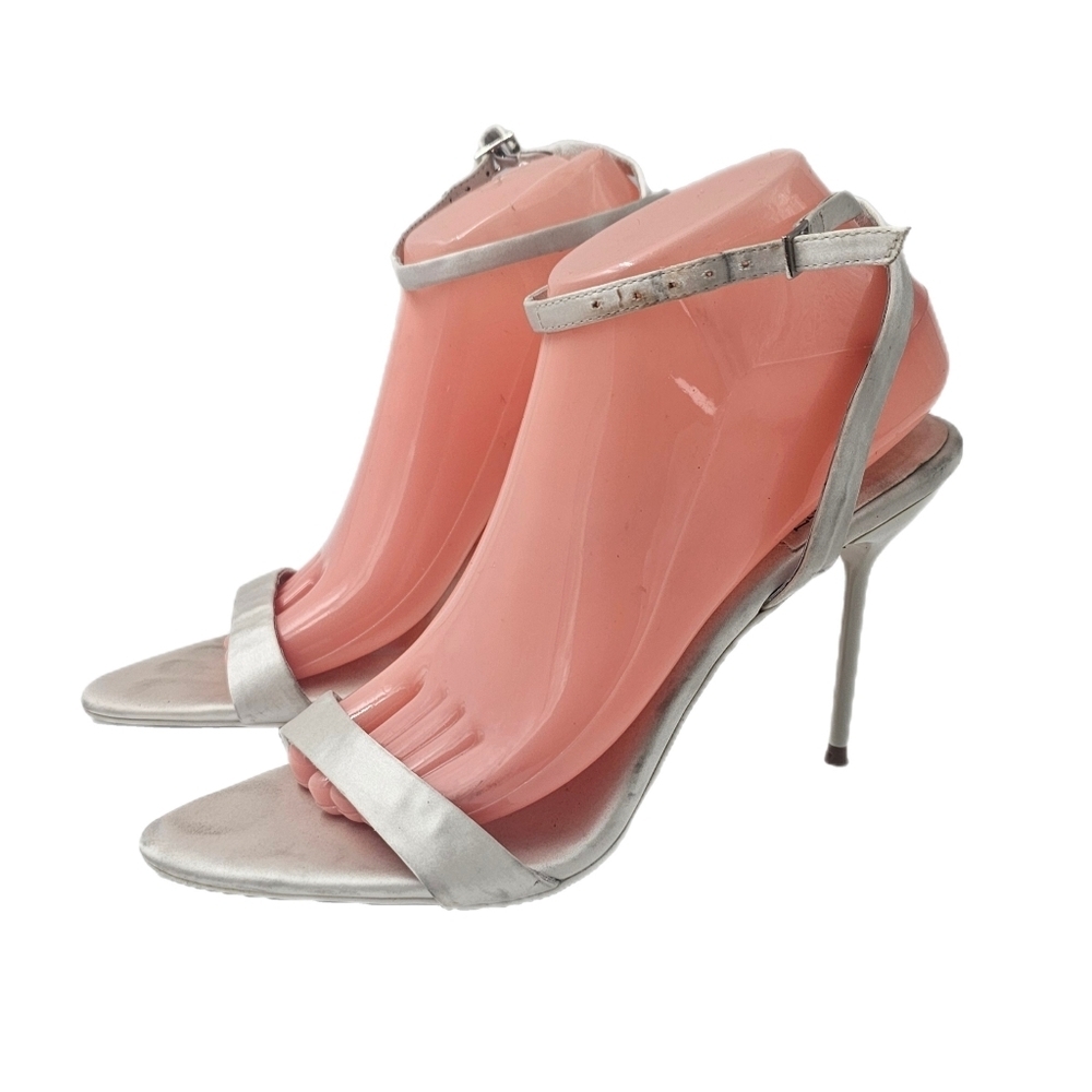Jeffrey Campbell Blossmz White Satin Strappy Heels Sandals Womens 9.5 Ankle Wmn